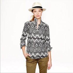 J Crew Black White Diamond Linen Boy Button Up Shirt